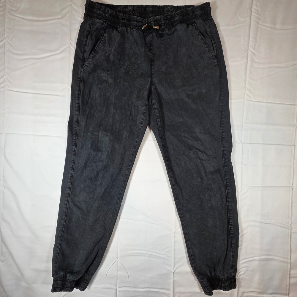 Zara Women Dark Gray Acid Wash Joggers Elastic Waist Pockets Size Medium